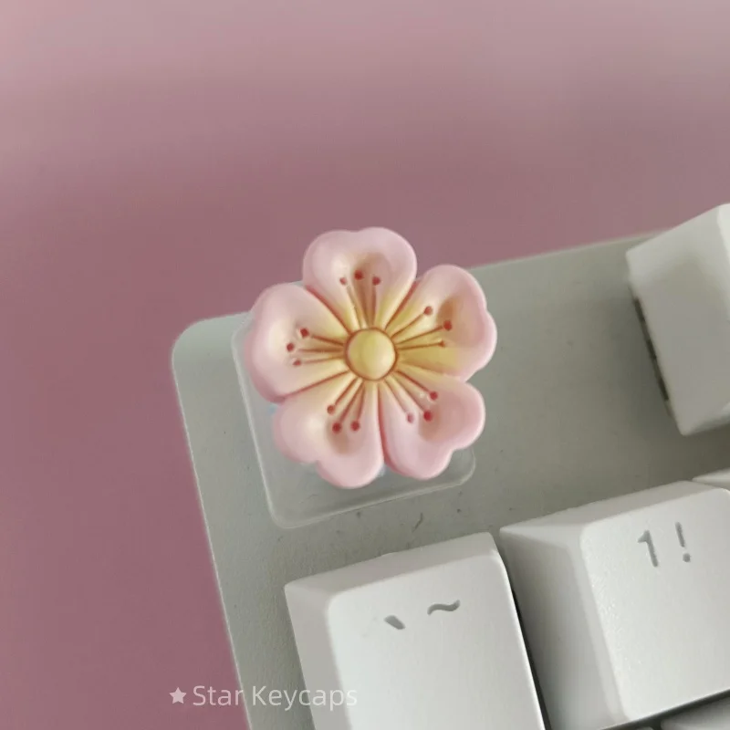 Pink Sakura Artisan Keyboard Keycaps - Custom Flower Design