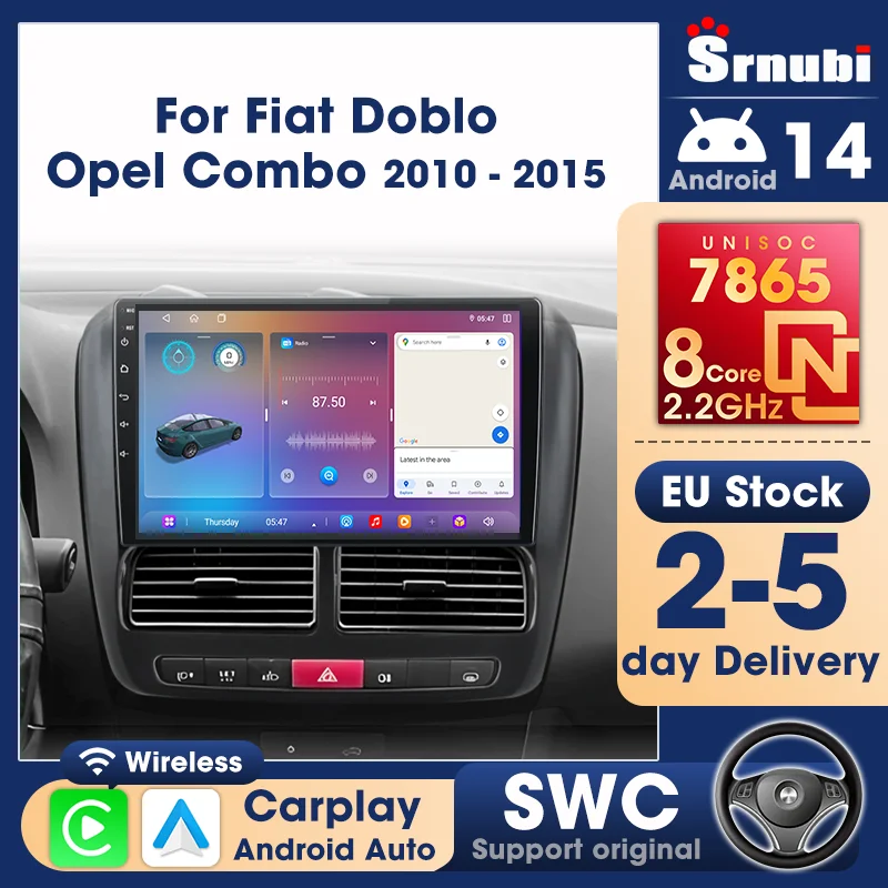 Radio con Android Auto UIS7865 para FIAT DOBLO 2010-2015 Opel COMBO 2011-2018, Pantalla Carplay, Sistema Multimedia Estéreo, Audio y Navegación 1