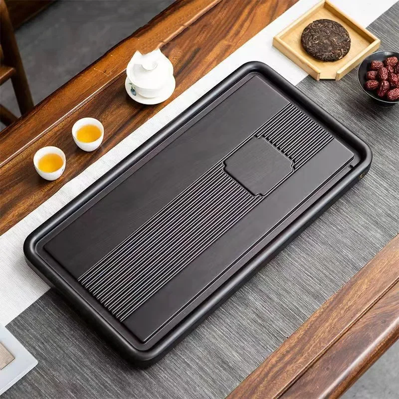 Large Size Solid Wood Tray Retro Ebony Tea Tray Light Luxury Drainage Tea Table Living Room Tea Ceremony Tool Chinese Teaware