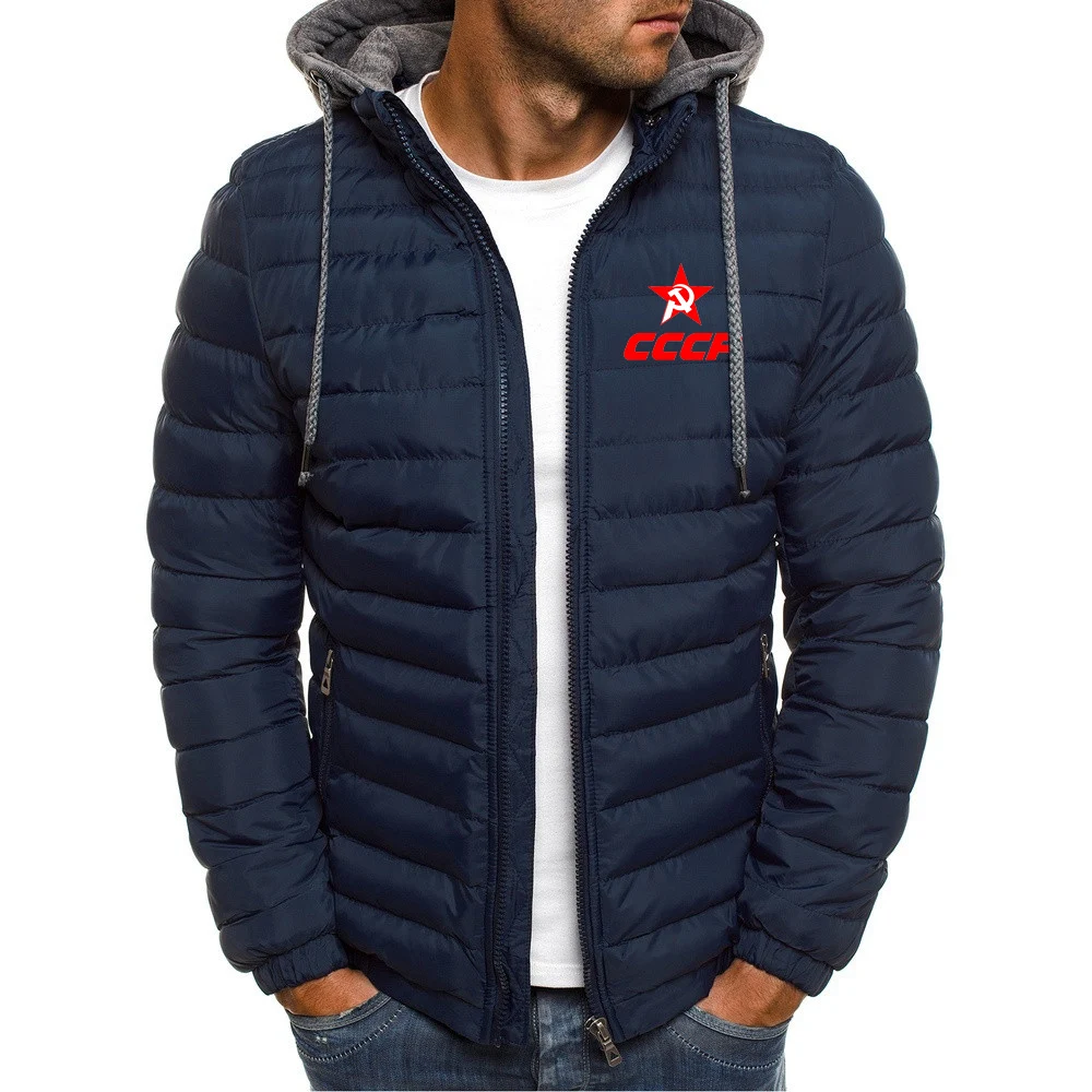 USSR Soviet Union 2023 New CCCP Russian Autumn and Winter Solid Hooded Cotton Suit 7 Colors Men Coat Comfortable Clothing