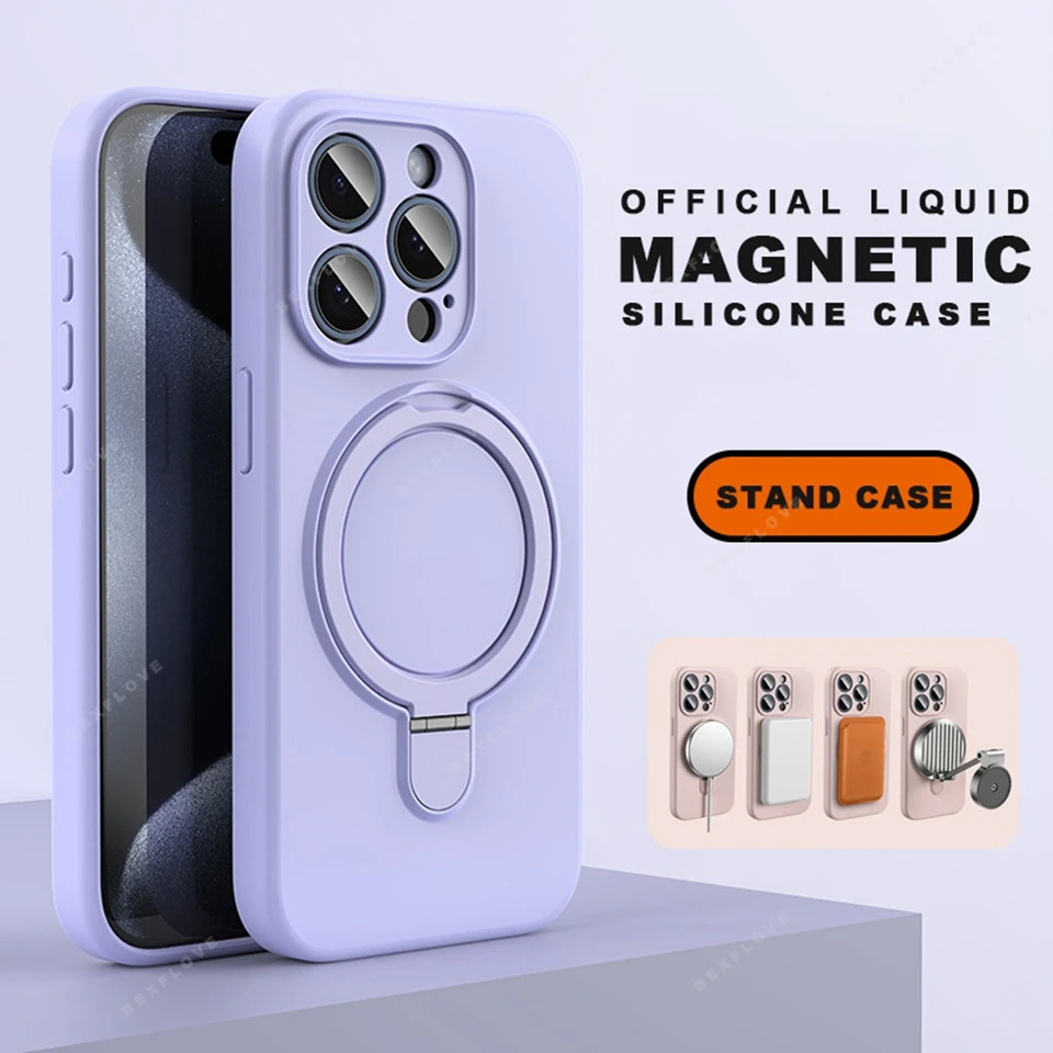 Magnetic Liquid Silicone Stand Phone Case with Magsafe-Compatible Protector