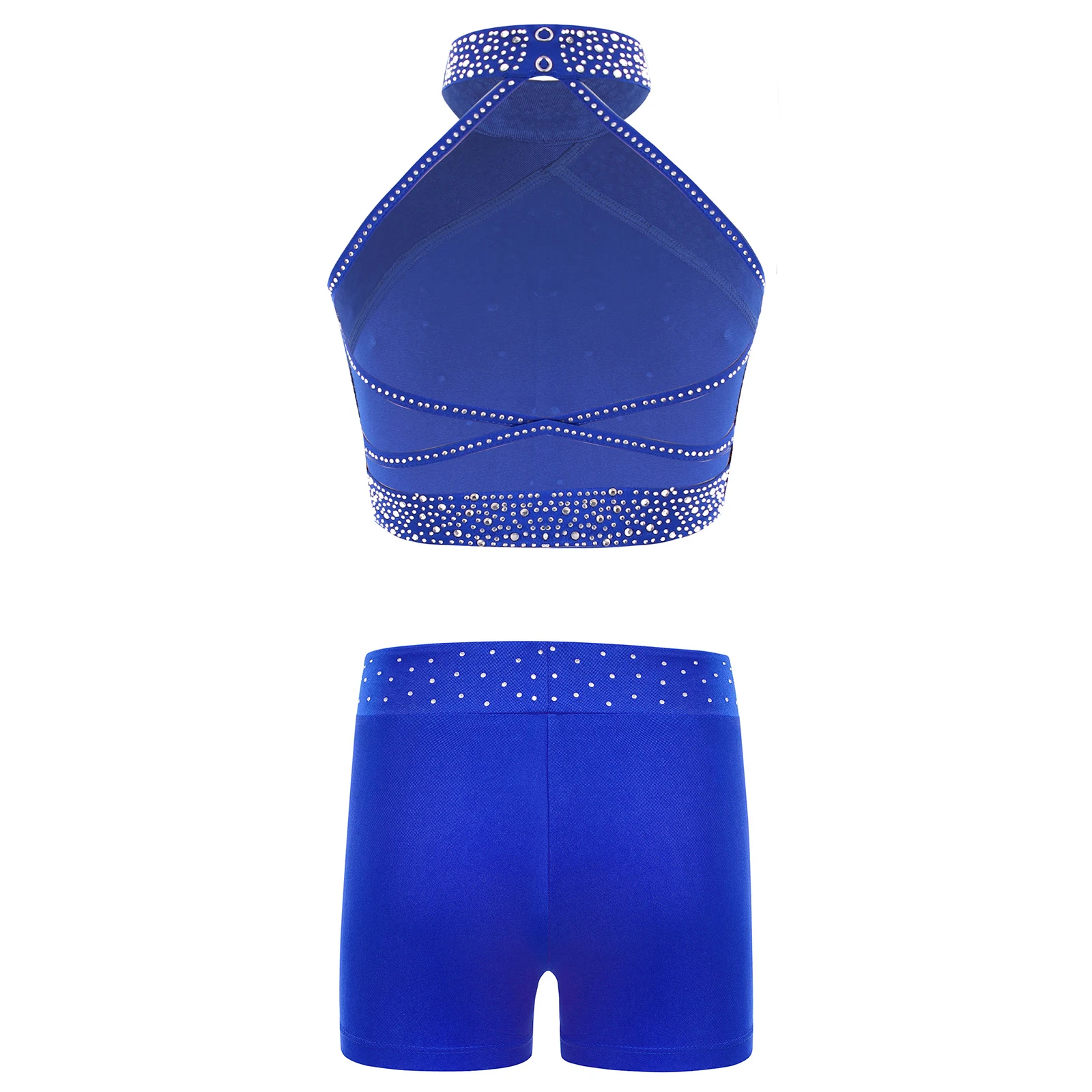 Kinder Mädchen Eiskunstlauf Gymnastik Tanz Outfit Glänzende Strasssteine Ärmellose Weste mit Shorts Ballett Bühnenkostüm – Detail 4