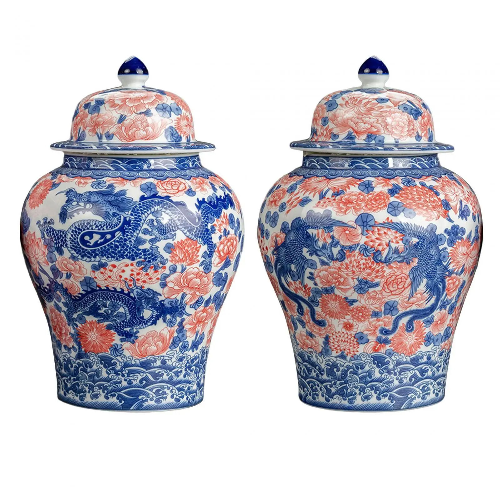 Ginger Jar Chinese Style 1300ml Container Table Decoration Tea Storage Bottle Jar for Tea Dining Table Home Kitchen Household