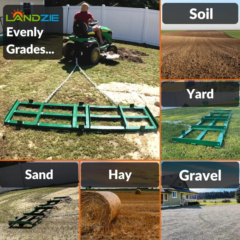 Drag Harrow Driveway Grader 8FT Tow Behind Lawn Rake Leveling and Landscape