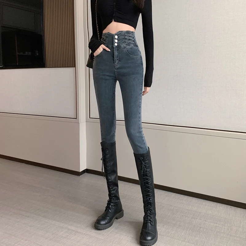 Woman High Waist Skinny Jeans Fashion Autumn Slim Elastic Pencil