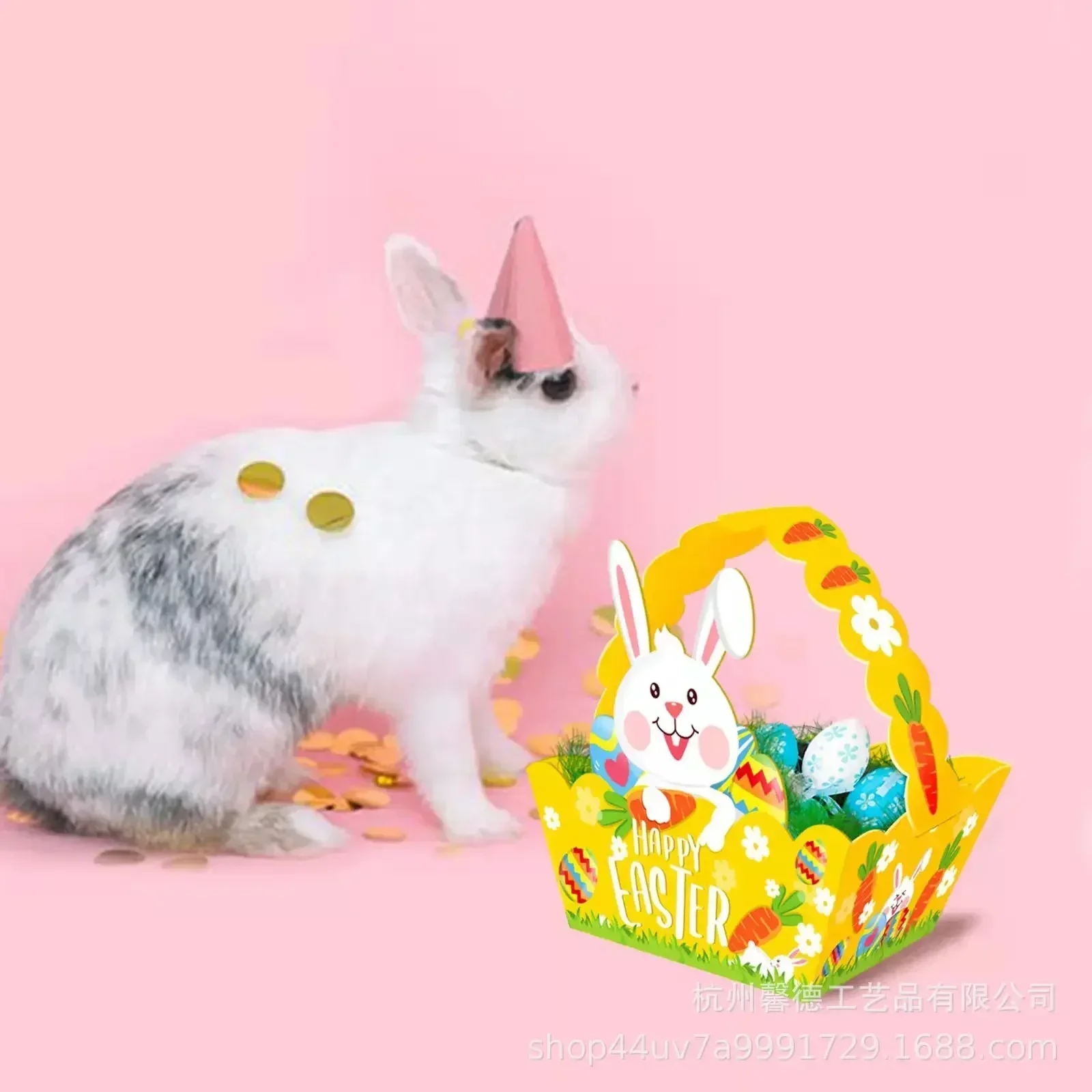 4pcs Cute Easter Paper Basket Cartoon Bunny Chick Party Easter Eggs DIY Rabbit Candy Bag Happy Day Party Gifts Decor