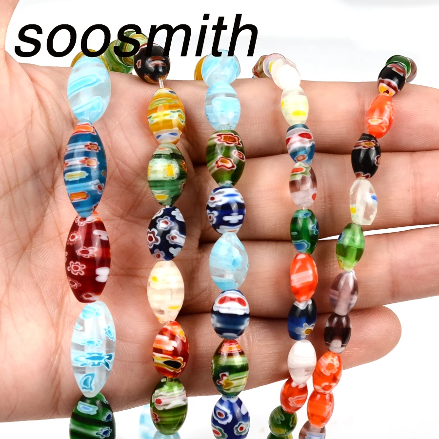 Flower Parttern Oval Shape Lampwork Beads Charms Loose Spacer Glass For Jewelry Making Bracelet Necklace DIY Accessories | Украшения и