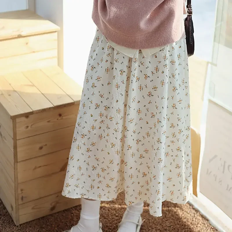 

Повседневная Свободная юбка А-силуэта для женщин на весну/лето 2024 скромный и милый стиль с яркими зелеными цветами