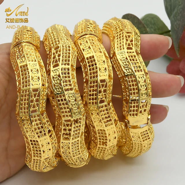 ANIID 4Pcs /Set 24K Dubai Gold Plated Bangle Bracelet For Women Ethiopian Arabic African Dubai Indian Wedding Bride Jewelry Gift B-61-4pcs