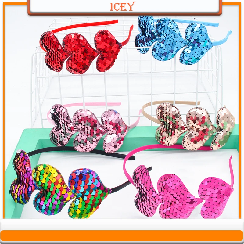 6pcs Sequins Love Hair Band Holiday Fabric Headband