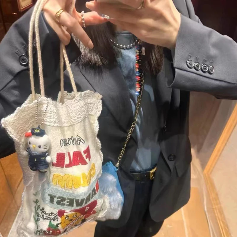 Women's Shoulder Bag New Creative Cartoon Potato Pattern Embroidery Shoulders Bag Casual Fashionbale Versatile Canvas Handbags - 3
