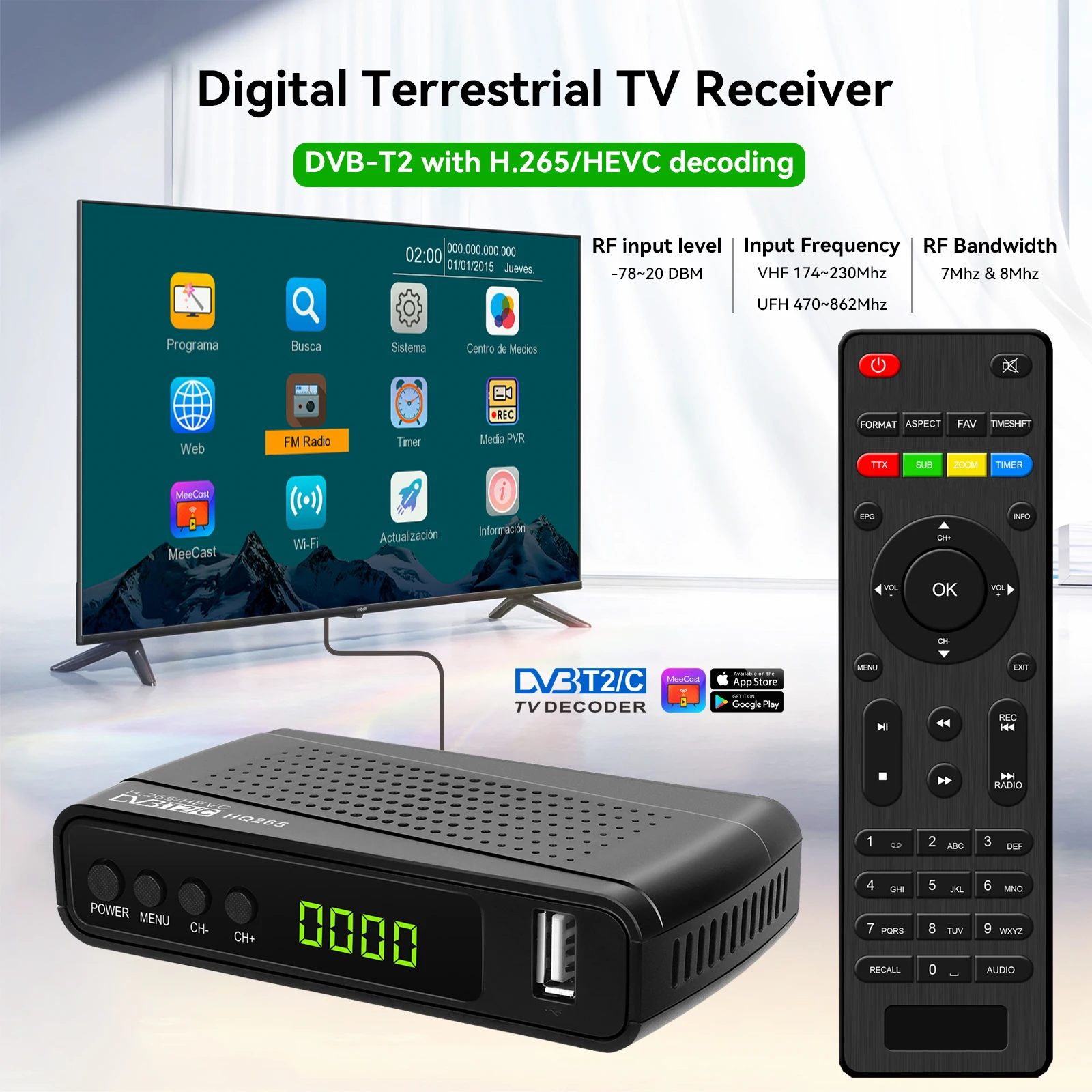 HQ265 DVB-T2 H.265 Satellite TV Receiver 1080P HD Terrestrial Digital ...