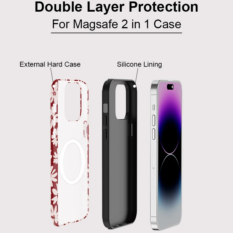 Fashionable Flower Pattern Magnetic Soft Rubber Frame Case with Double-Layer Back Cover
