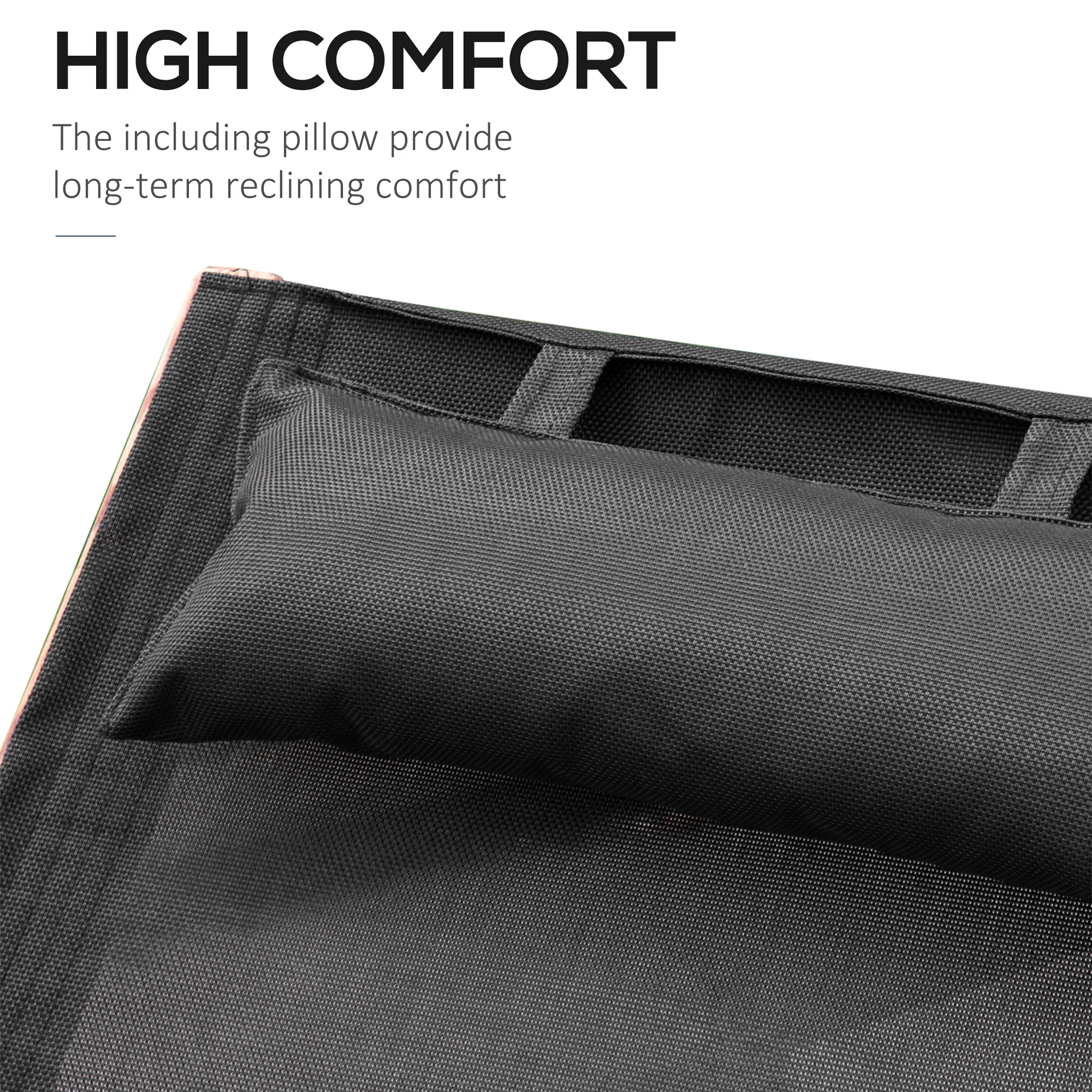 Patio Mesh Wood Recliner Chaise Lounge Chair Lounger W/ Cushion - Black 4