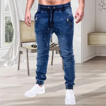 Jeans da uomo Pantaloni slim da uomo in denim con lacci allacciati alla caviglia Pantaloni in denim da lavoro 1