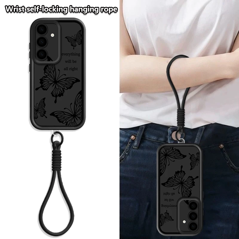 Dreamy Butterfly Patterned Lanyard Phone Case - Soft TPU Back Cover