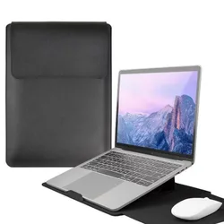 Waterproof Ultra - Thin PU Leather Laptop Sleeve with Adjustable Stand, 14 - Inch Stain - Resistant Case (Black)