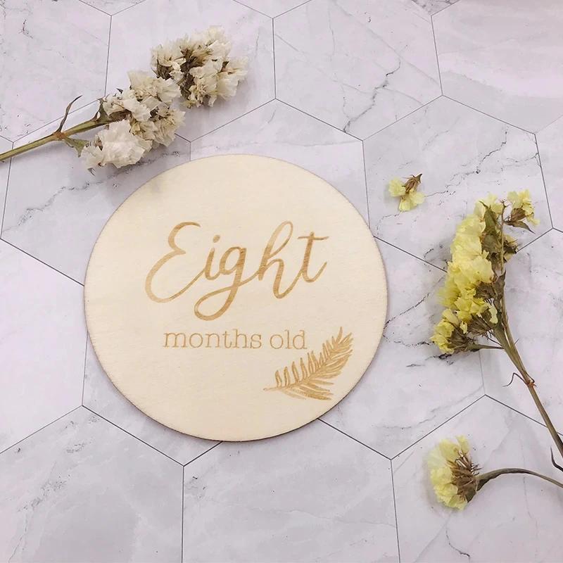 ABCPICK Baby Milestone Memorial Monthly Photography Engraved Wood Newborn Kid Age Card Number Photo Props Jewelry Accessories