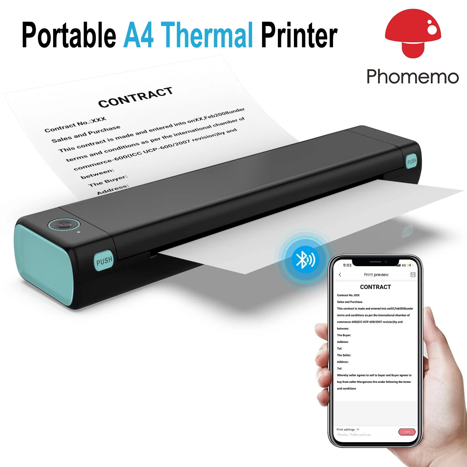 Impresora Térmica Portátil Phomemo M08F A4, Compatible Con Papel Térmico A4  De 8,26 X 11,69 Pulgadas, Impresoras De Viaje Móviles Inalámbricas Para Co
