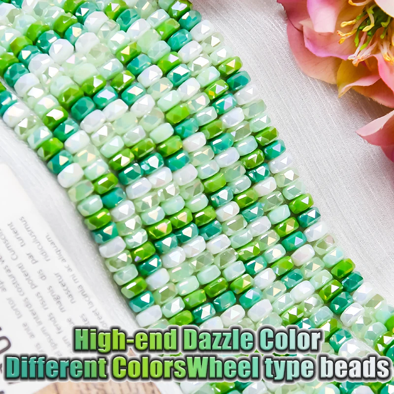 8mm*55pcs wheel shape Green Gradient Crystal Beads Assorted Glass Beads for DIY Bracelet Necklace