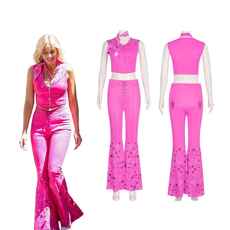 Movie Wallber Barbie Costume Sexy Starry Pink Vest Top Pants Sciarpa Suit For Women Ladies Halloween Party Clothes