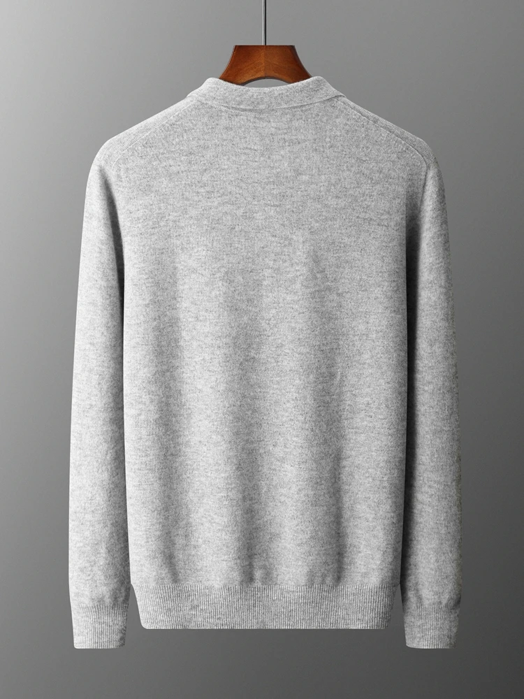 Luxury Men Cashmere Sweater 100% Merino Wool Buttoned Pullover Autumn Winter Polo Collar Knitwear Male Casual Warm Jumper Tops 3