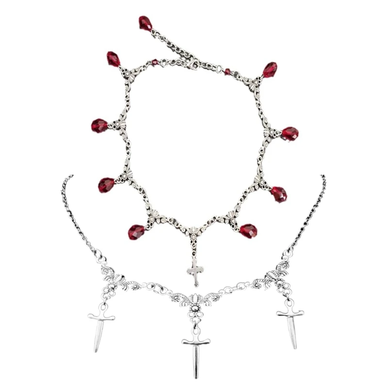 

Daggers Tassels Pendant Necklace Gothic Choker Jewelry for Women Men