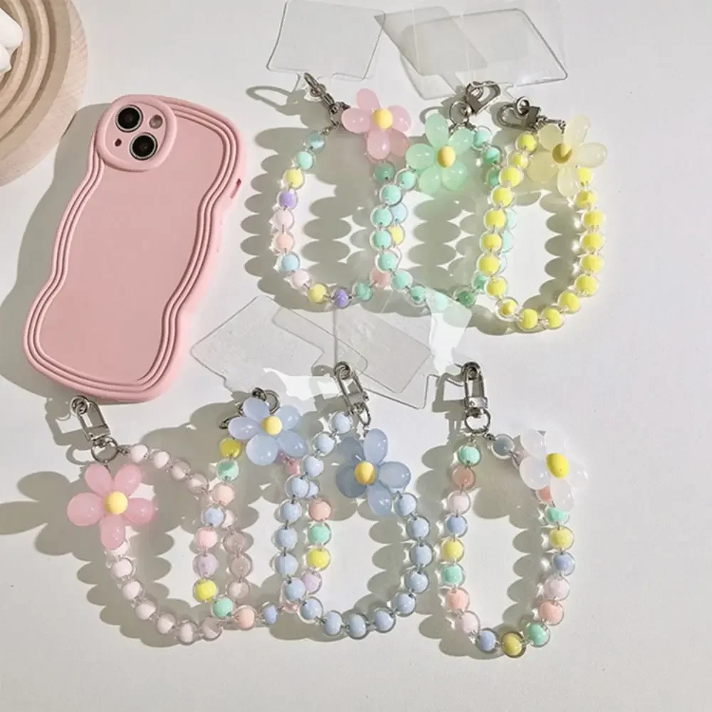New Macaron Color Cell Phone Charm Lanyard Flower Beaded Anti-lost ...