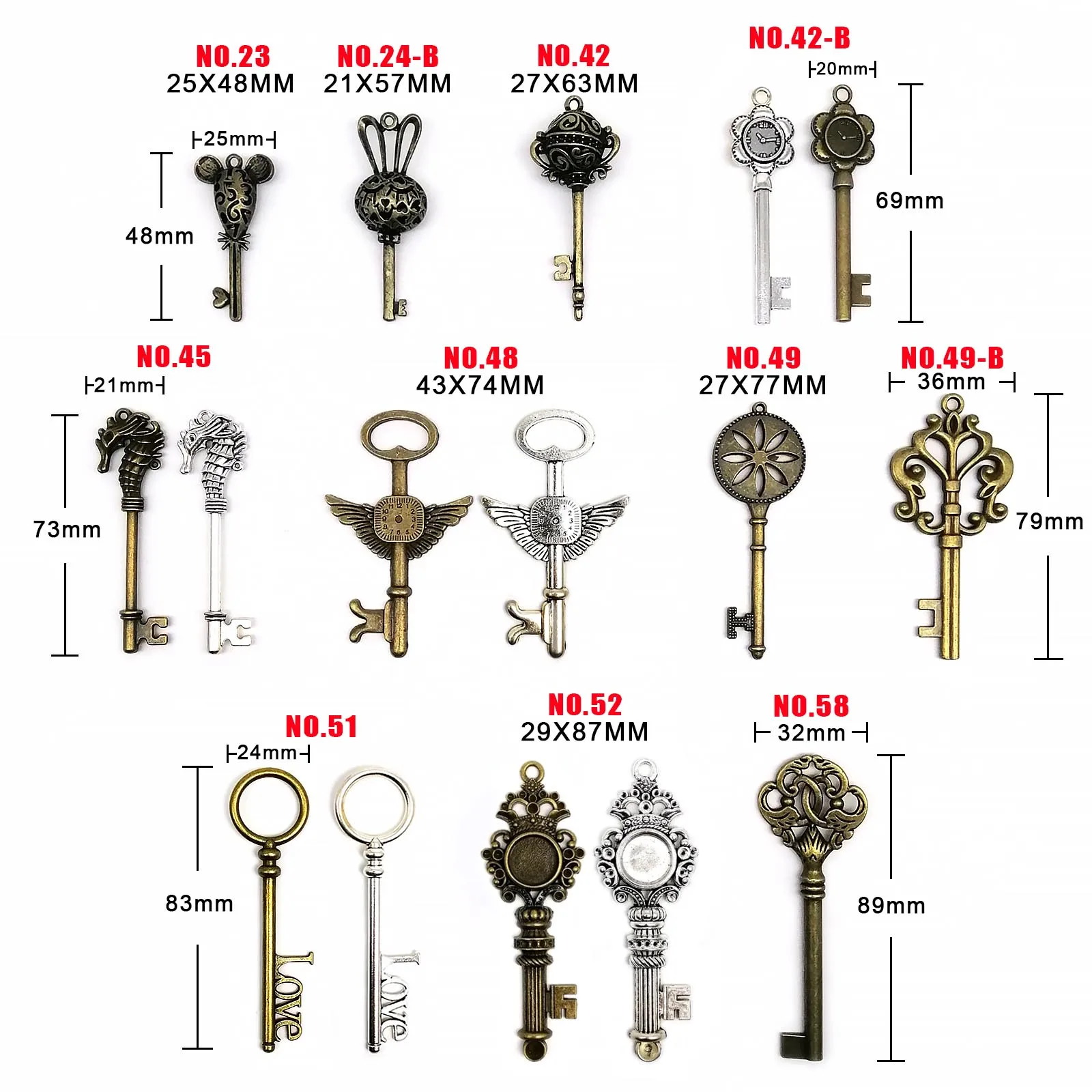 69 Type Bronze Vintage Skeleton Keys Vintage Keys Charms Skeleton Key Set 