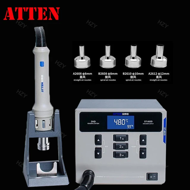 ATTEN ST-862D Lead-free Hot Air Gun Soldering Station Intelligent Digital Display 1000W Rework Station for PCB Chip Repair 1000W 4