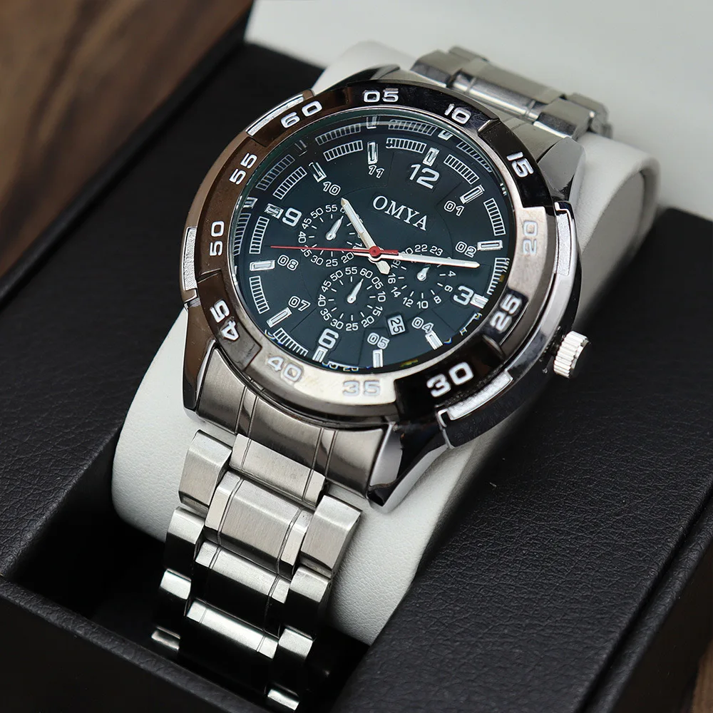 Fashion Mens Watches Set Luxury Men Business Stainless Steel Quartz Wrist Watch  Men's Bracelets 4pcs relogio masculino With Box