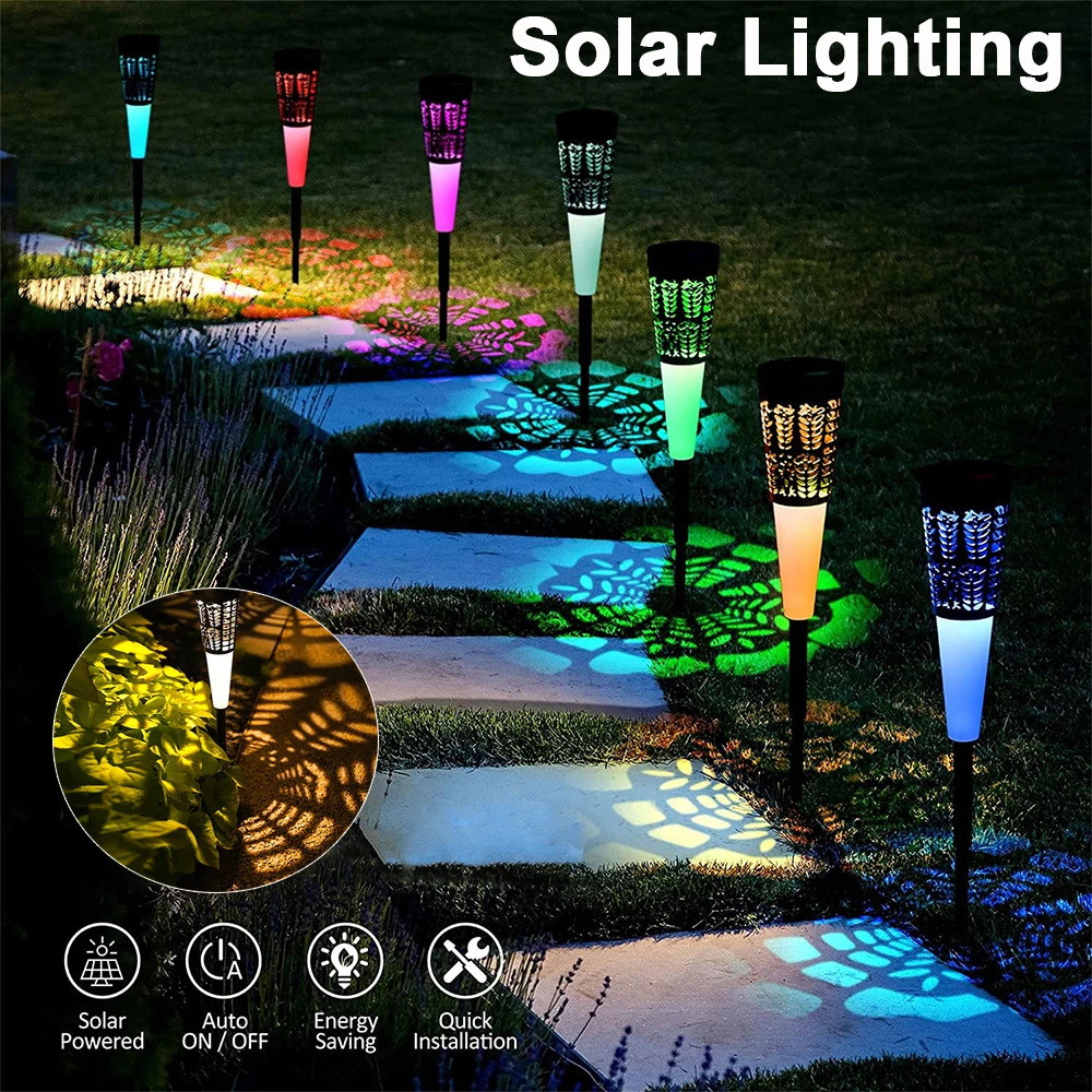 4Pcs LED Solar Pathway Lights RGB/Warm White Waterproof Landscape Lamp Solar Powered Garden Lighting Walkway Yard Patio Decor