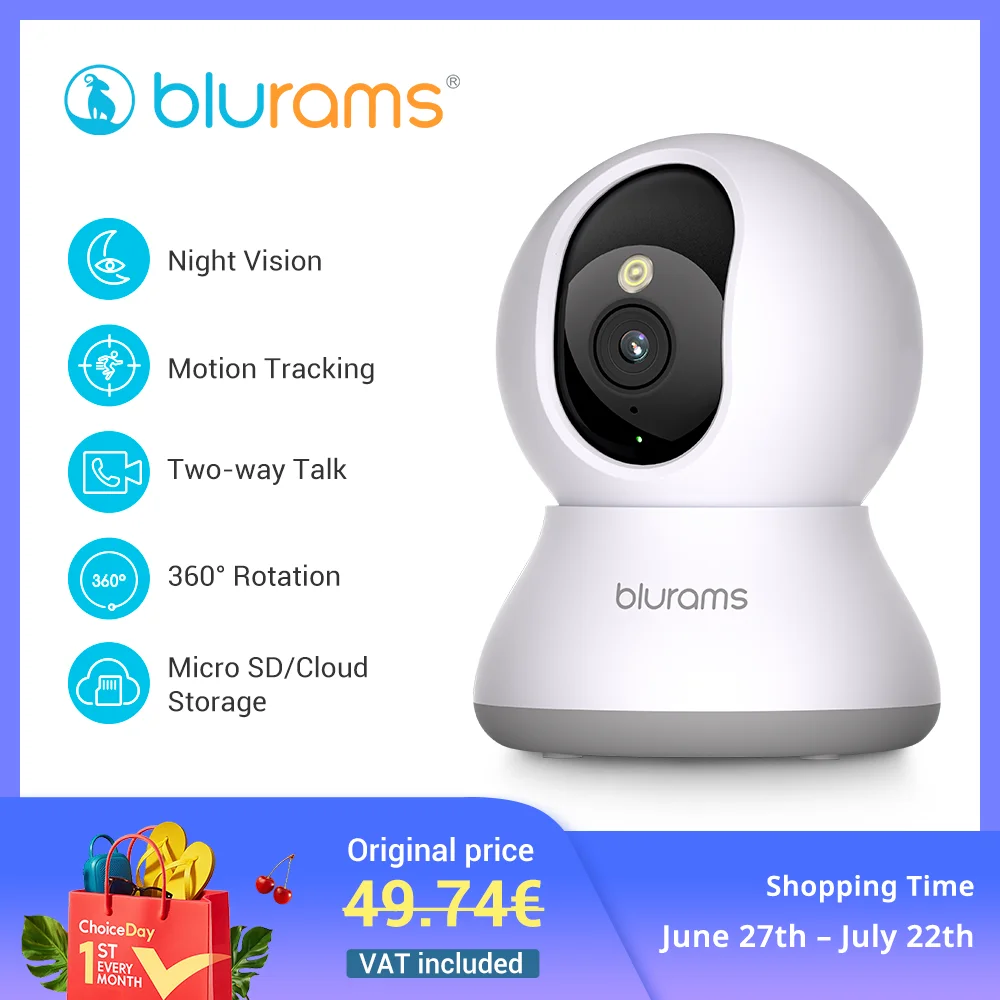 Blurams Babyfooncamera 2K HD Home Security Camera met bewegingsdetectie en tweewegaudio, eenvoudige installatie, duidelijke dag en nacht