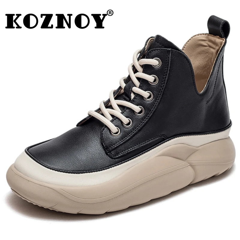 

Koznoy 4cm Cow Natural Genuine Leather Fashion ZIP Ankle Boots Platform Wedge Spring Women Autumn British Moccasins PUNK Shoes