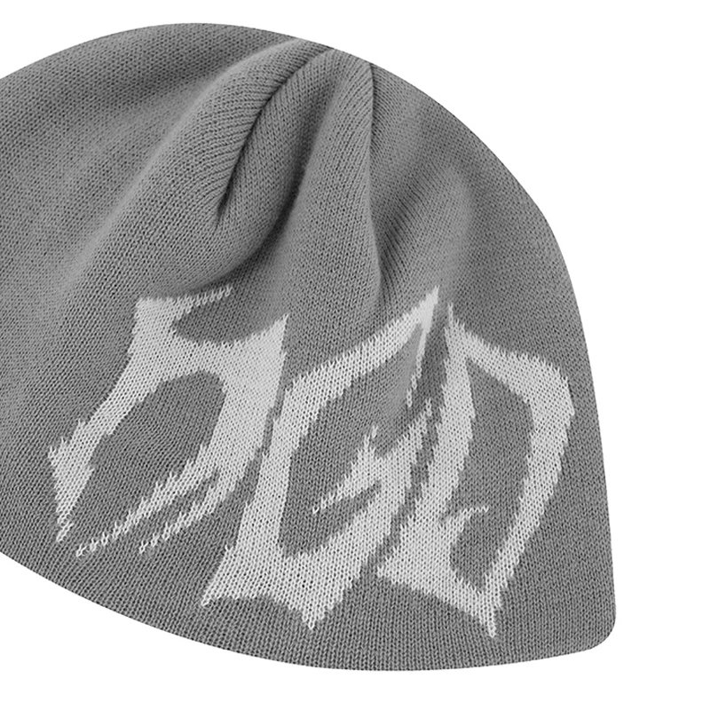 Frauen Beanie Koreanische Brief Jacquard Schwarz Winter Warm Stricken Vintage Y2k Hüte Streetwear Wolle Mode Ästhetischen Unisex Zubehör – Detail 8
