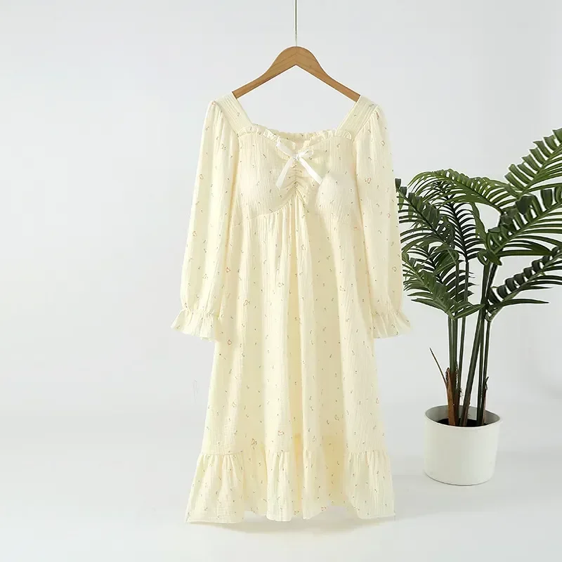 

Хлопковая свободная Пижама-платье для сна, длинные летние женские ночные рубашки из газовой ткани, Милая Ночная рубашка на груди, домашняя свежая Пижама