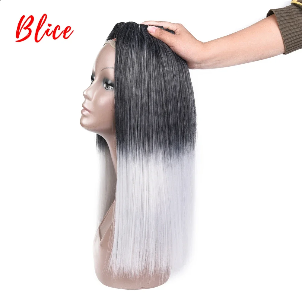 Blice 18-26 Inch Synthetic Hair Extension 1PCS/Pack Bundle Weft Yaki Straight Weaving Ombre Color Kanekalon Hair Red Grey