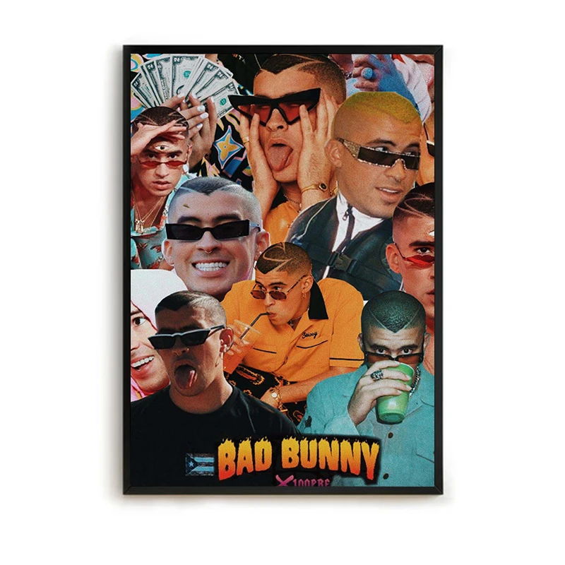 

Rapper Poster Hip Hop Decorative Paintings Bad Bunny Home Decorations Picture on the Wall Decor Aesthetic Room Decoration Canvas