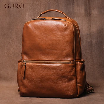 GURO High Quality Genuine Leather Backpack Men Large Capacity Business Travel bag Luxury Student School Bag Laptop Computer Pack 1