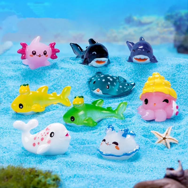 

100 Kawaii Resin Ocean Animals Turtle Dolphin Fish Figurine Model Diy Home Decor Miniature Fairy Garden Decoration Accessories