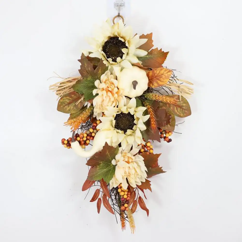 

Berry Leaf Wreath Autumn Harvest Decor White Sunflower Pumpkin Maple Leaves Berry Wreath Indoor Outdoor Wall Door for Fall