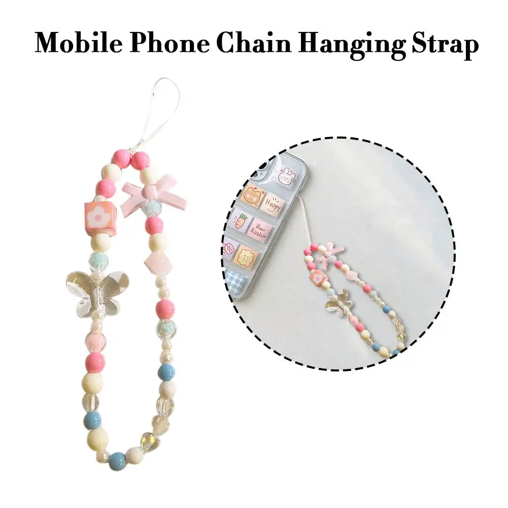 Подвеска-бант из бисера, искусственная цепь, подвеска из акрила в форме сердца, подвеска для телефона, Женские аксессуары из бисера для девочек, милый Lany R4C9