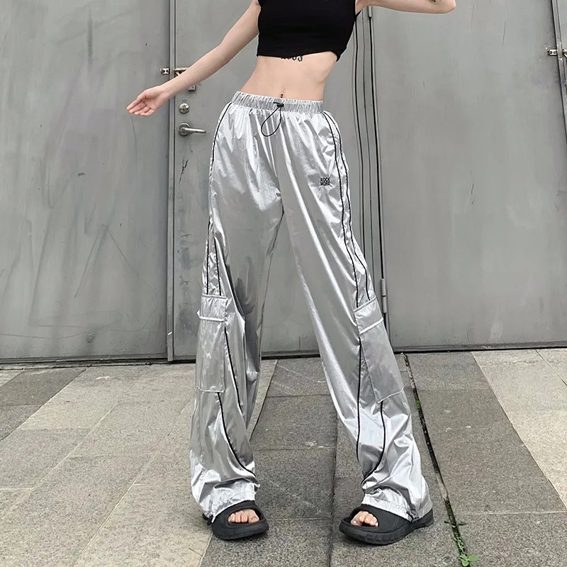 

Casual Low Waist Side Stripe Patchwork Sweat pants Y2k Streetwear Women Drawstring Jogger Pants Male Fashion Wide Cargo Pants