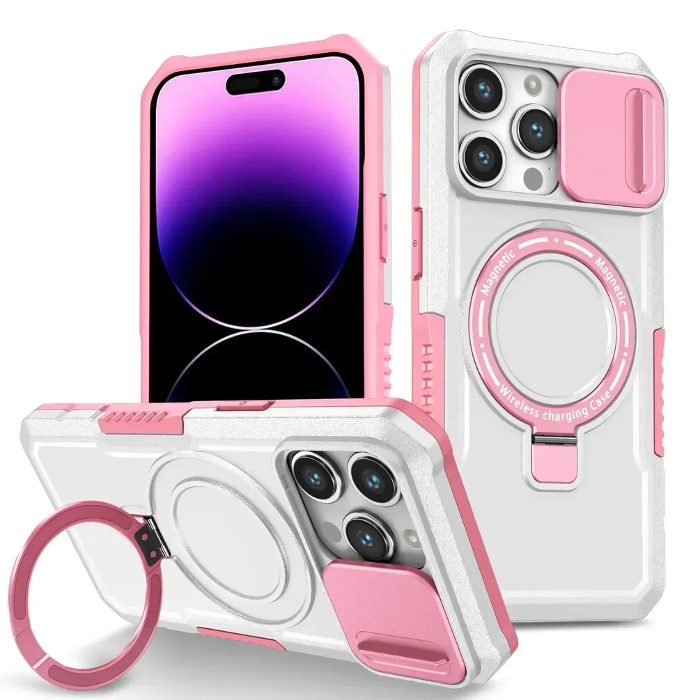 Luxury Metal Phone Case with 360° Built-in Bracket and Sliding Camera Protection