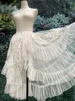 Gothic Lolita Lace Mesh Ruffles Fairy Princess Party Skirt Women Asymmetrical Cute Curtain Sheer Cover Up Thin Long Skirt White 2