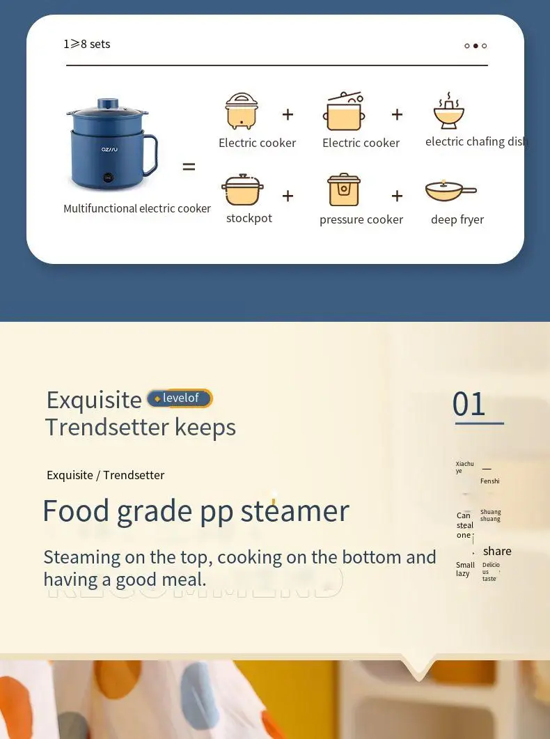 Description Picture 6 of itemHousehold Appliance Mini Electric Rice Cooker Non-Stick Multifunction 1-2 People Hot Pot Kitchen Supplie Single Steamed Rice Pot