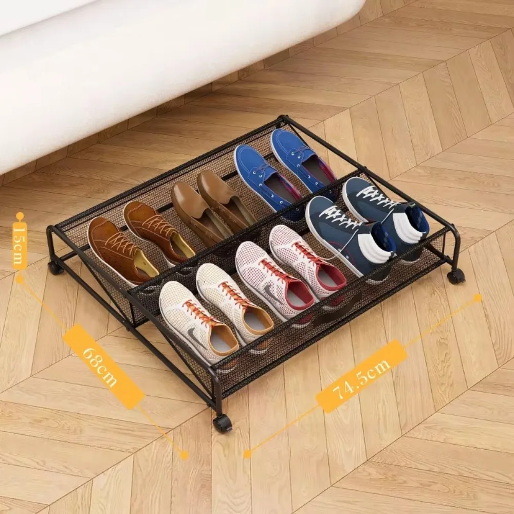 Simple Shoe Rack Underbed Storage Shelf Rolling Buckle For Shoes Bedroom Space Saving Boot Stand Household Storage Supplies shoe rack