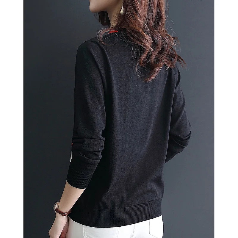 Spring and Autumn Fake Two Loose Top 2023 New Korean Striped Print Patchwork Button Pullover Sweater Long Sleeved Knitted Women
