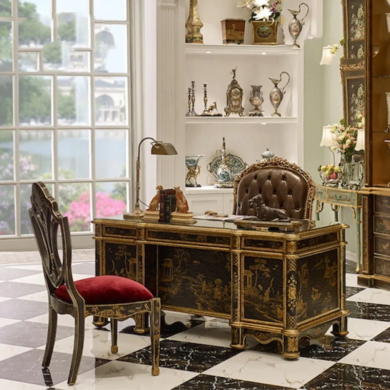 French luxury Chinese style painting gold villa heavy industry black