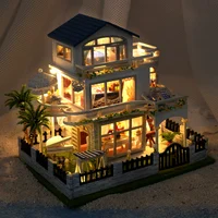 NEW DIY Wooden Mini Seaside Villa Miniature Building Kits Doll Houses With Furniture Casa Dollhouses for Friends Birthday Gifts 5